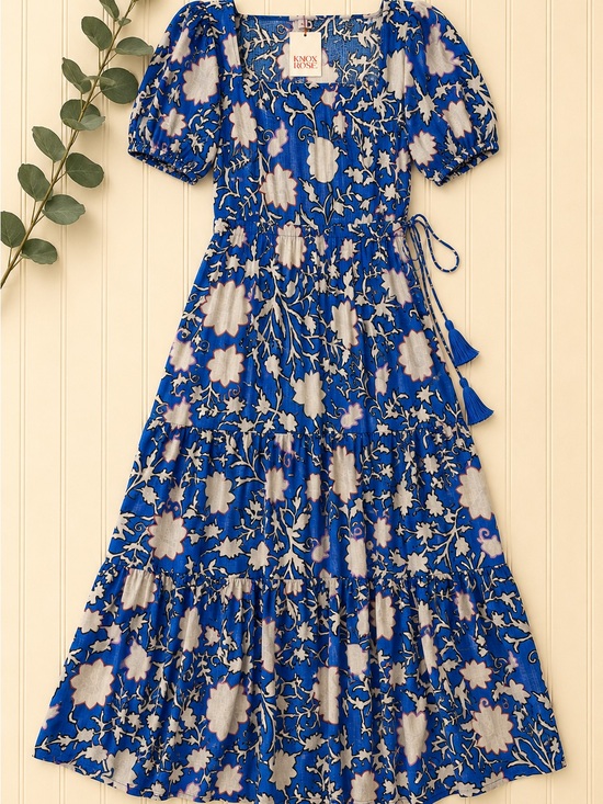Knox Rose Dresses & Skirts - Knox Rose Royal Blue Floral Maxi Dress with Puff Sleeves